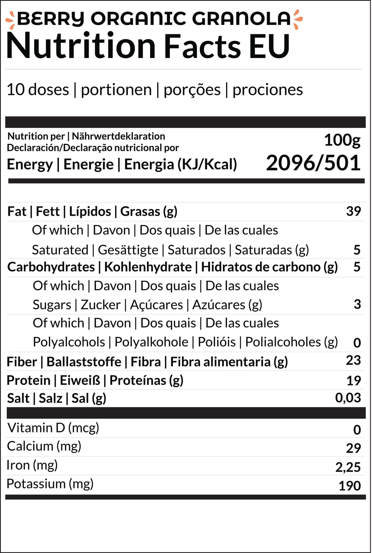EU nutritional information Berry Granola