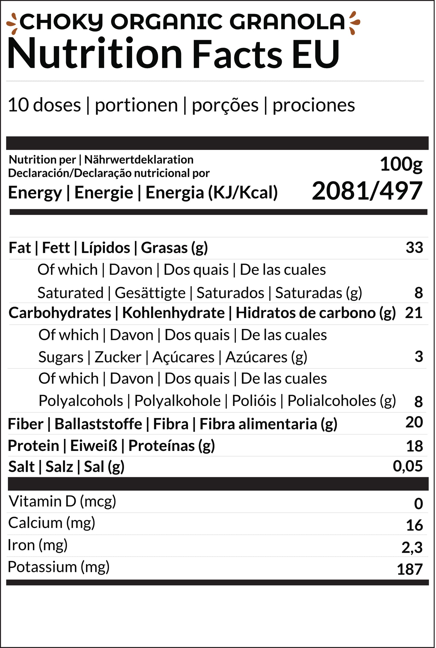 EU nutritional information Choky Granola