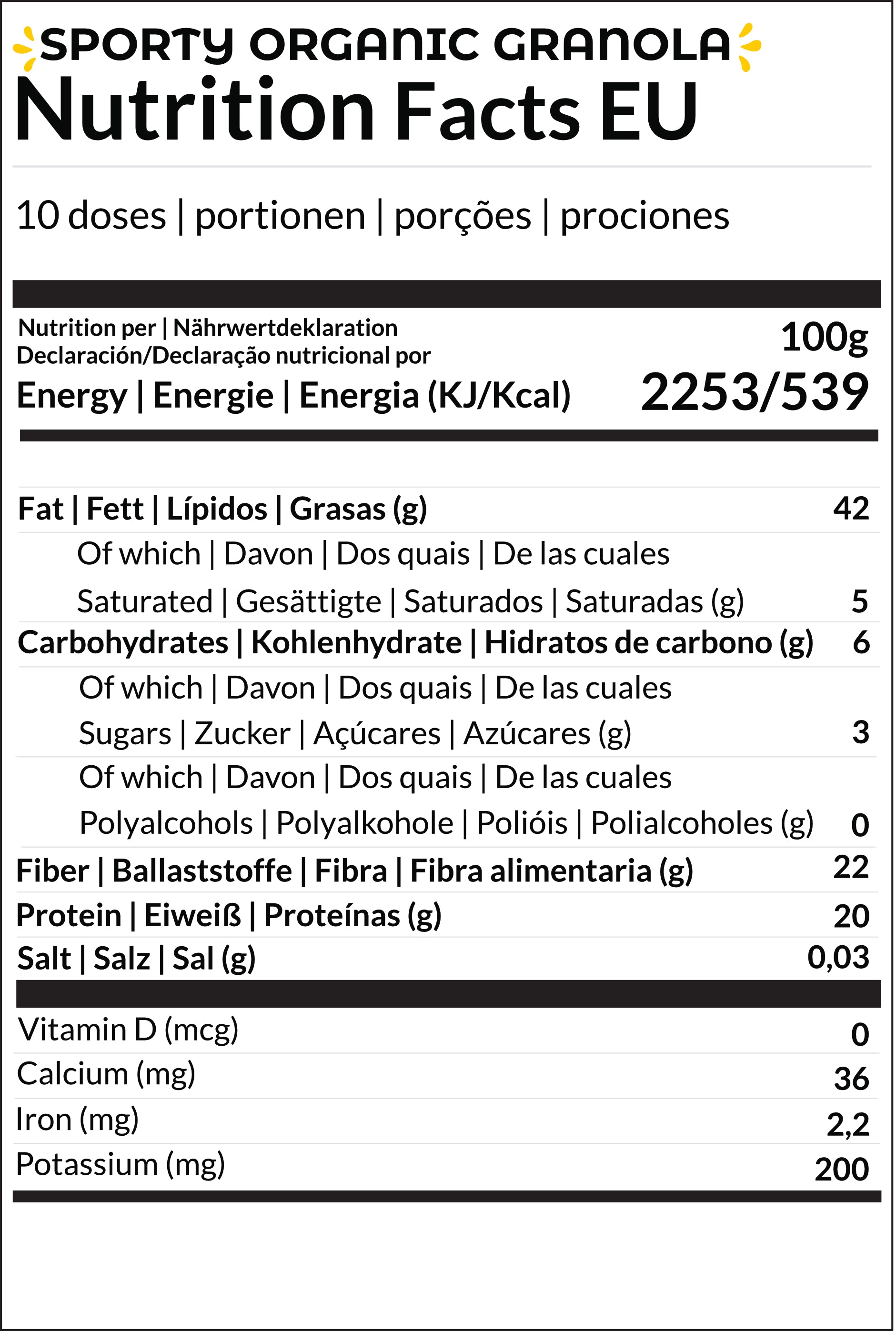 EU nutritional information Sporty Granola