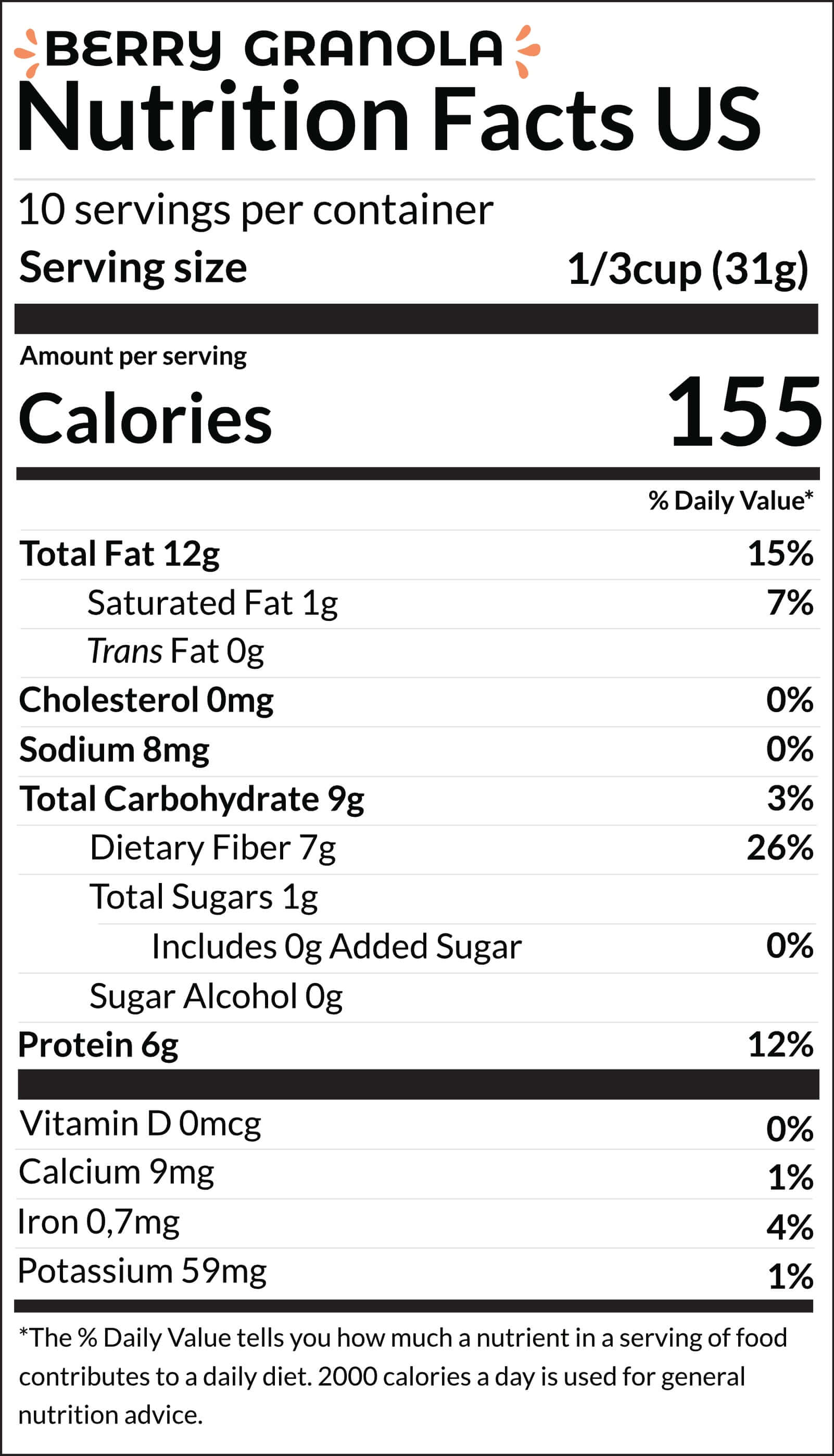 US nutritional information Berry granola