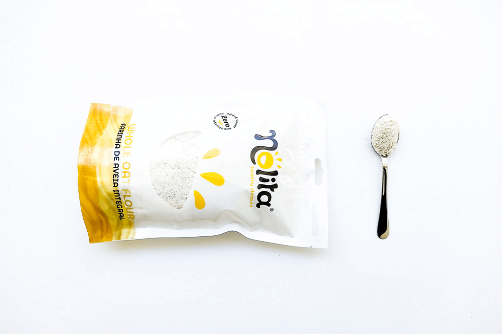 Oat Flour Gluten-Free Bio Packaging and spoon