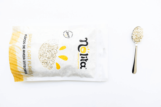 Oat Flakes Packaging and a spoon with product